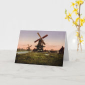 ヴィンテージのオランダの風車のカスタムな挨拶状 カード (黄色い花)