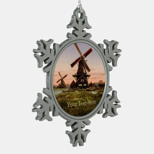 ヴィンテージのオランダの風車のカスタムのオーナメント スノーフレークピューターオーナメント (左)