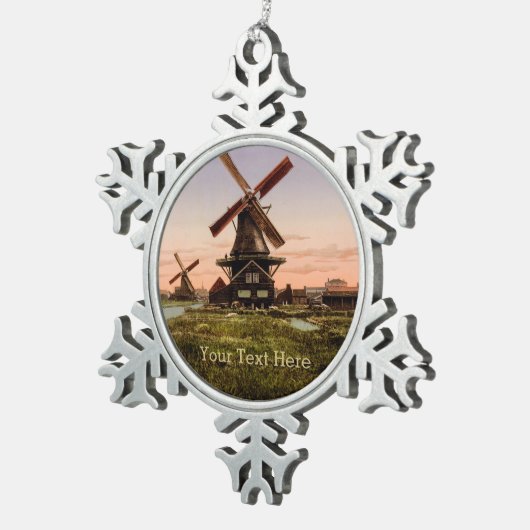 ヴィンテージのオランダの風車のカスタムのオーナメント スノーフレークピューターオーナメント (右)