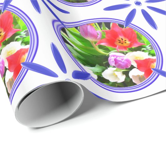 ヴィンテージのオランダはDelftwareのチューリップオランダをタイルを張ります ラッピングペーパー (ロールコーナー)