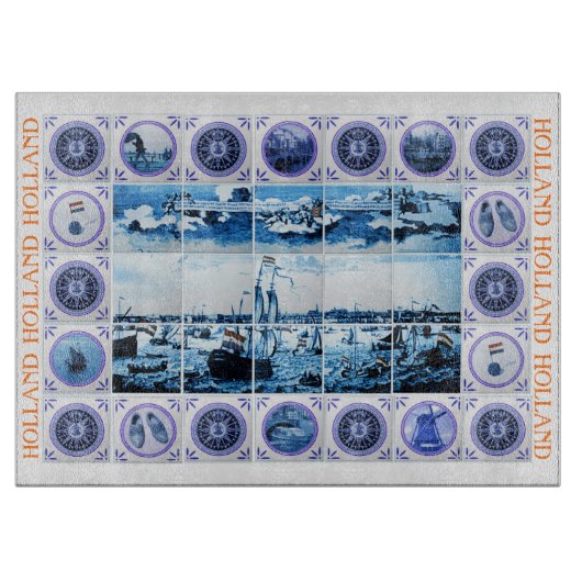 ヴィンテージのオランダデルフト青いDelftwareはオランダをタイルを張ります カッティングボード (正面)