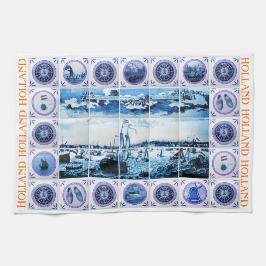 ヴィンテージのオランダデルフト青いDelftwareはオランダをタイルを張ります キッチンタオル (横)