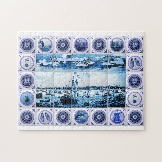 ヴィンテージのオランダDelftwareのスタイルのタイルの壁画 ジグソーパズル (横)