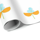 ヴィンテージのオレンジおよびスカイブルーの花 ラッピングペーパー (ロールコーナー)