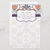 ヴィンテージのオレンジと紫の渦巻形のフローラ 便箋 (正面/裏面)