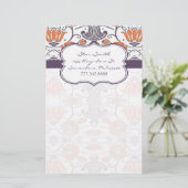 ヴィンテージのオレンジと紫の渦巻形のフローラ 便箋 (スタンド正面)