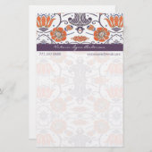 ヴィンテージのオレンジと紫の渦巻形のフローラ 便箋 (正面/裏面)