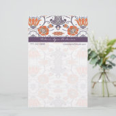 ヴィンテージのオレンジと紫の渦巻形のフローラ 便箋 (スタンド正面)