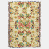 ヴィンテージのオレンジターコイズの花模様の壁紙パターン スローブランケット (正面縦)