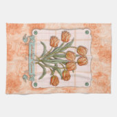 ヴィンテージのオレンジチューリップのモモのピンクの格子縞のニースのリボン キッチンタオル (横)