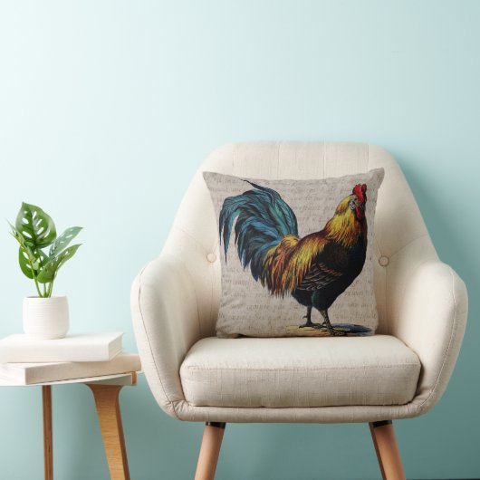 ヴィンテージのオンドリおよびアンティークの文字のコラージュ-カスタム クッション (椅子)