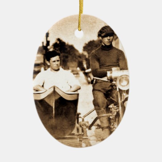 ヴィンテージのオートバイおよびサイドカーの古い学校のカッコいい セラミックオーナメント (正面)