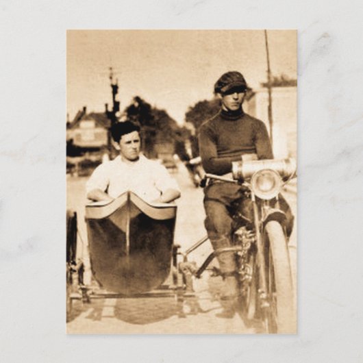 ヴィンテージのオートバイおよびサイドカーの古い学校のカッコいい ポストカード (正面)