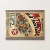 ヴィンテージのオートバイ平らなトラック広告 ジグソーパズル (横)