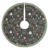 ヴィンテージのオーナメントの黒の赤くパターン（の模様が）あるなクリスマス ブラッシュドポリエステルツリースカート (正面)