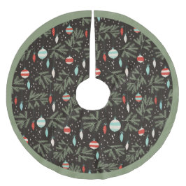 ヴィンテージのオーナメントの黒の赤くパターン（の模様が）あるなクリスマス ブラッシュドポリエステルツリースカート