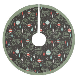 ヴィンテージのオーナメントの黒の赤くパターン（の模様が）あるなクリスマス ブラッシュドポリエステルツリースカート