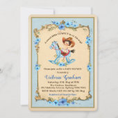 ヴィンテージのカウボーイのベビーシャワーの招待状の青の花柄 招待状 (正面)