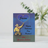 ヴィンテージのカウボーイのロマンチックなハート シーズンポストカード (スタンド正面)