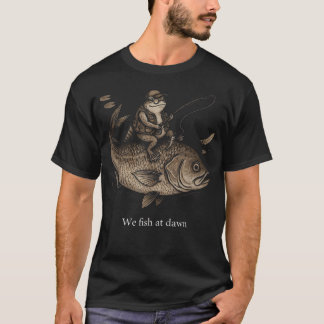 ヴィンテージのカエルが巨大な魚に乗る 朝の釣り Tシャツ