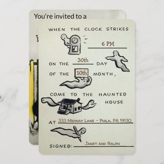 ヴィンテージのカスタマイズ可能ハローウィンパーティ 招待状 (正面/裏面)