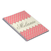 ヴィンテージのカスタムでパーソナライズなベージュピンクの水玉模様 ノートブック (右側)