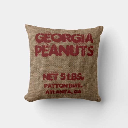 ヴィンテージのカスタムなバーラップピーナツ広告 クッション (正面)
