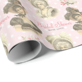 ヴィンテージのカスタムなフランスのなブライダルシャワーのピンクのバラ ラッピングペーパー (ロールコーナー)