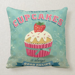 ヴィンテージのカップケーキの印のイラストレーション クッション