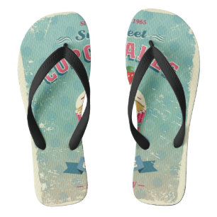 ヴィンテージのカップケーキの印のイラストレーション ビーチサンダル