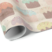 ヴィンテージのカップケーキの誕生日 ラッピングペーパー (ロールコーナー)