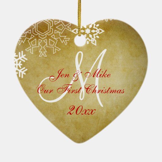 ヴィンテージのカップルの初めてのクリスマスのオーナメント セラミックオーナメント (裏面)