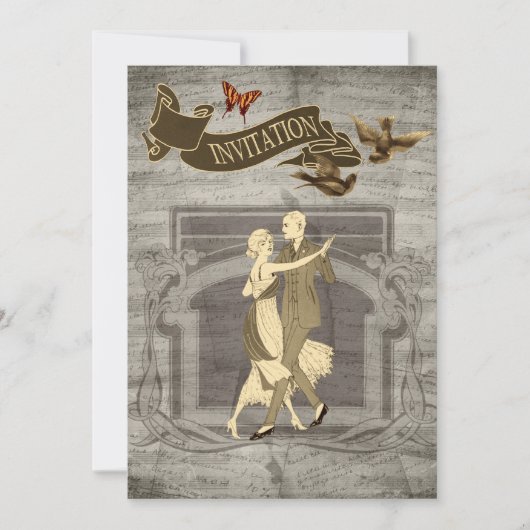 ヴィンテージのカップルの結婚式招待状 招待状 (正面)