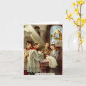 ヴィンテージのカトリック教の洗礼の挨拶状 カード (黄色い花)