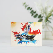 ヴィンテージのカナダのカエデの葉旅行愛水彩画 ポストカード (スタンド正面)