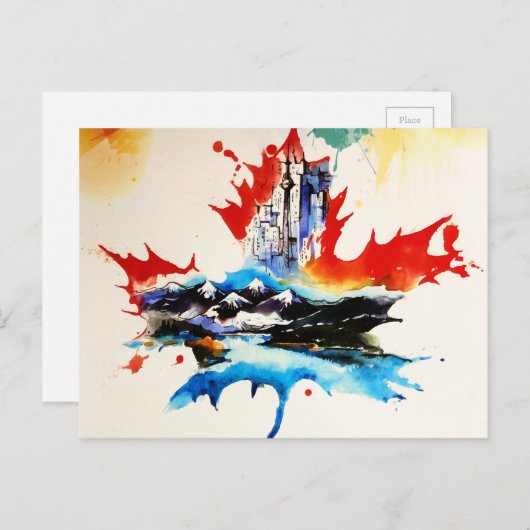 ヴィンテージのカナダのカエデの葉旅行愛水彩画 ポストカード (正面/裏面)