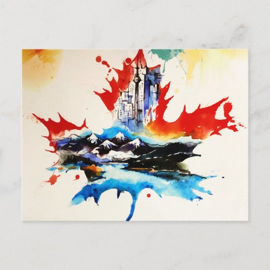 ヴィンテージのカナダのカエデの葉旅行愛水彩画 ポストカード (正面)