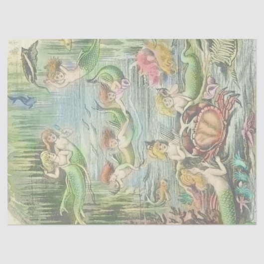 ヴィンテージのカニと魚の人魚航海の 薄葉紙 (正面)