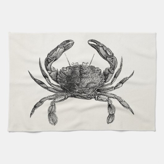 ヴィンテージのカニのアンティークによってはパーソナライズなテンプレートが斜め飛行します キッチンタオル (横)
