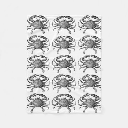 ヴィンテージのカニのスケッチ フリースブランケット (正面)