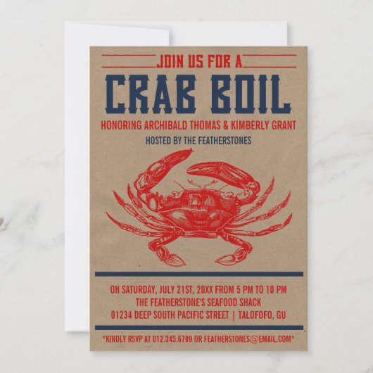 ヴィンテージのカニの沸騰パーティの招待状 招待状 (正面)