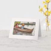 ヴィンテージのカヌーの乗車のメッセージカード カード (黄色い花)