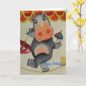 ヴィンテージのカバの誕生日 カード (黄色い花)