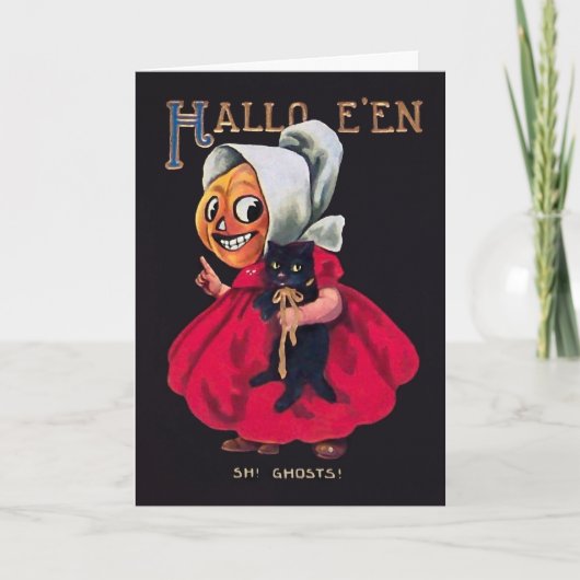 ヴィンテージのカボチャと猫のハロウィーンカード シーズンカード (正面)