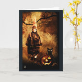 ヴィンテージのカボチャ魔法使いのハロウィンカード カード (黄色い花)