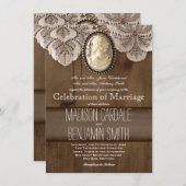 ヴィンテージのカメオのブローチのレース木結婚式招待状 招待状 (正面/裏面)