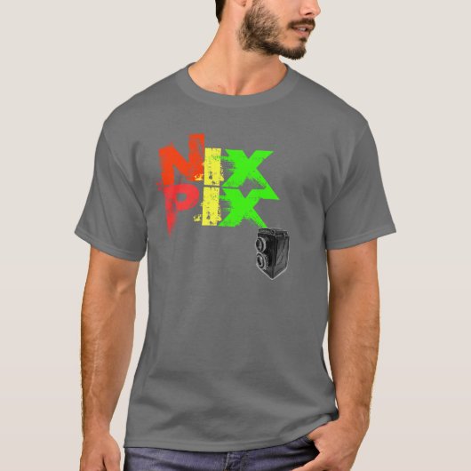 ヴィンテージのカメラとのSMOOSHEDのニクスPIX Tシャツ (正面)