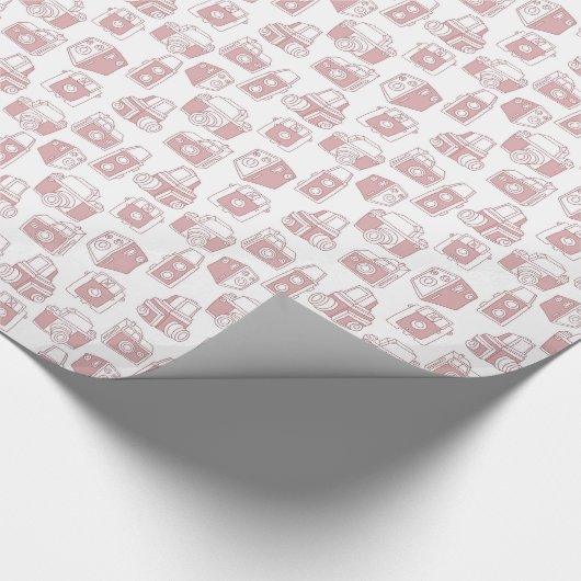 ヴィンテージのカメラのレトロパターン(白/ピンク) ラッピングペーパー (角)