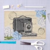 ヴィンテージのカメラの青い花の郵便はがきのティッシュペーパー 薄葉紙 (クラフト)