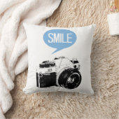 ヴィンテージのカメラ、スマイルの文字の気球、カメラマン クッション (ブランケット)